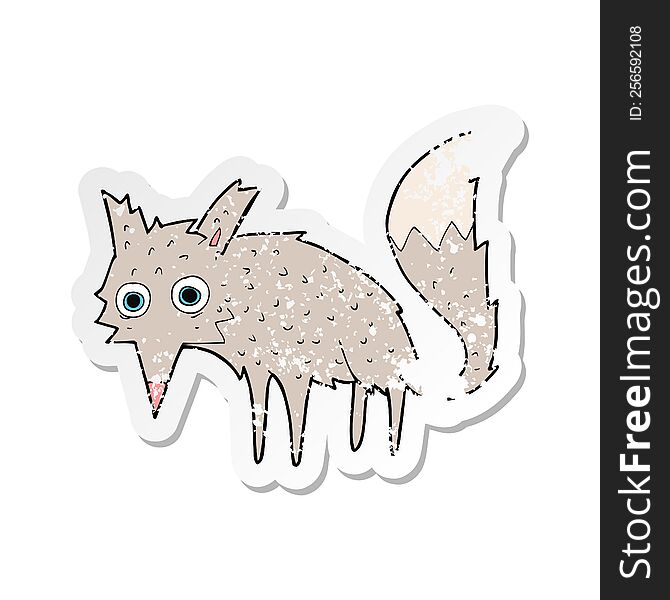 Retro Distressed Sticker Of A Funny Cartoon Wolf