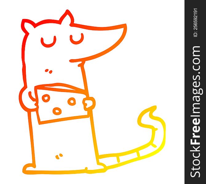 Warm Gradient Line Drawing Cartoon Mouse With Cheese