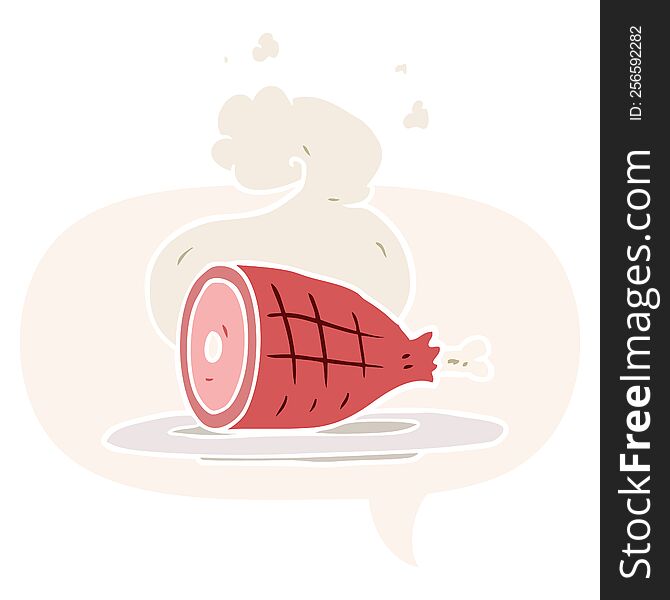 cartoon cooked meat with speech bubble in retro style