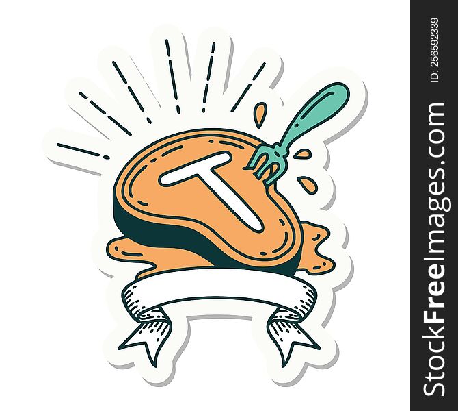 Sticker Of Tattoo Style Steak And Fork