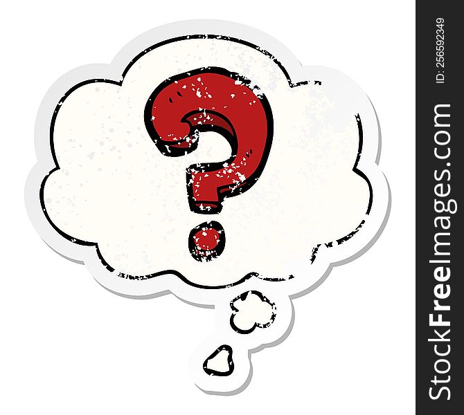 cartoon question mark with thought bubble as a distressed worn sticker