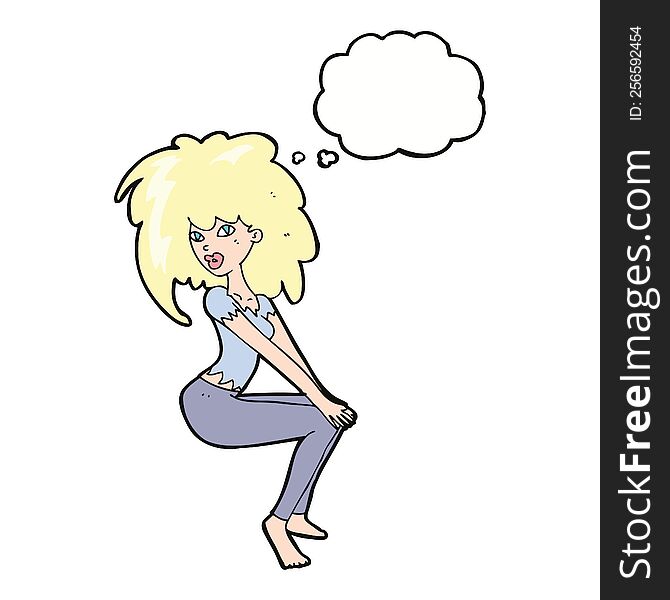 cartoon woman with big hair with thought bubble