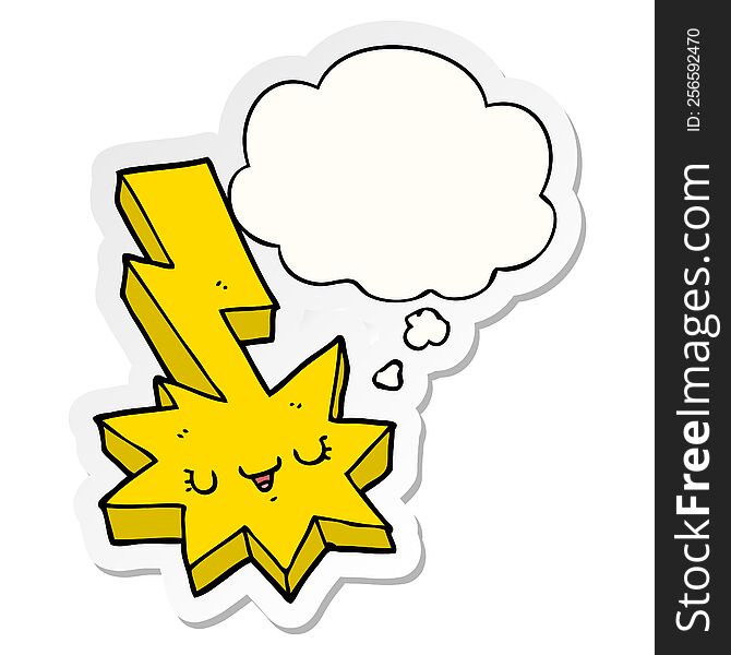 Cartoon Lightning Strike And Thought Bubble As A Printed Sticker