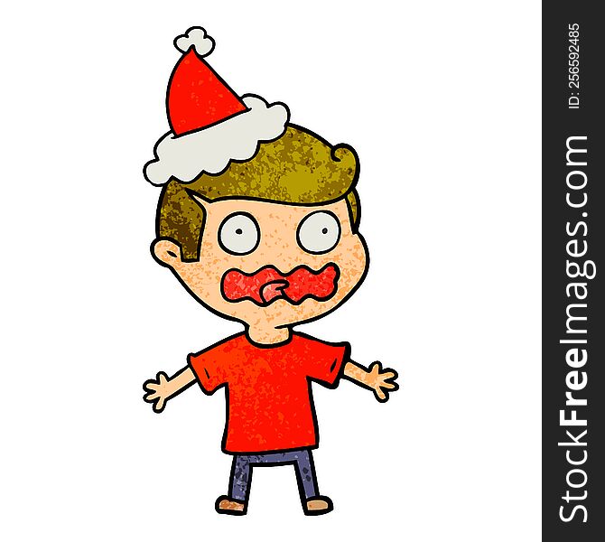Textured Cartoon Of A Man Totally Stressed Out Wearing Santa Hat
