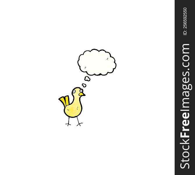 cartoon little bird with thought bubble