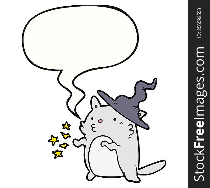 Magical Amazing Cartoon Cat Wizard And Speech Bubble