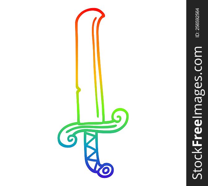 rainbow gradient line drawing of a cartoon ancient sword