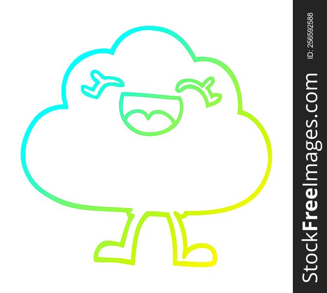 cold gradient line drawing of a cartoon happy grey cloud