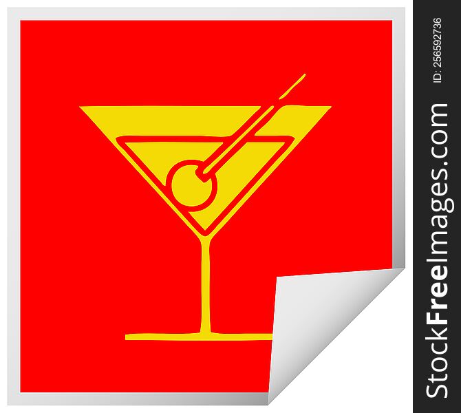 square peeling sticker cartoon of a fancy cocktail