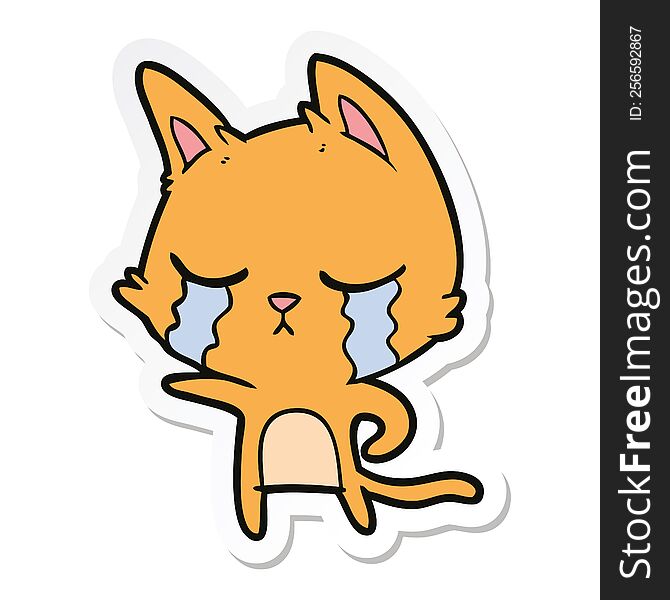Sticker Of A Crying Cartoon Cat Pointing