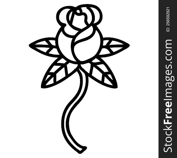 black line tattoo of a rose