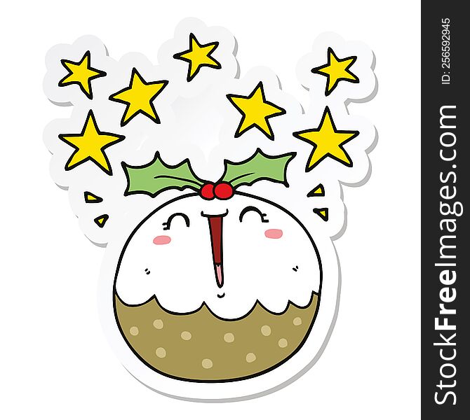 Sticker Of A Cute Cartoon Happy Christmas Pudding