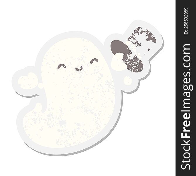 Ghost With Top Hat Grunge Sticker
