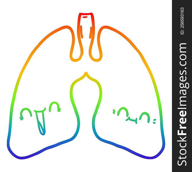 rainbow gradient line drawing of a cartoon lungs