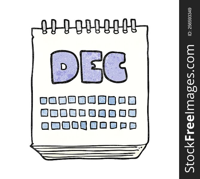 freehand textured cartoon calendar showing month of december