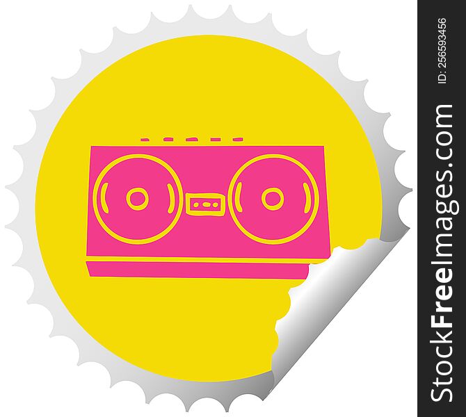 circular peeling sticker cartoon of a retro radio