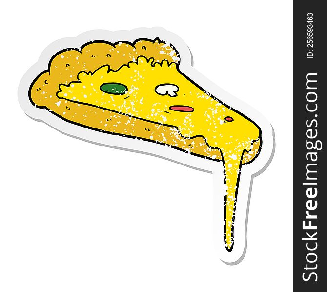 Distressed Sticker Of A Cartoon Slice Of Pizza