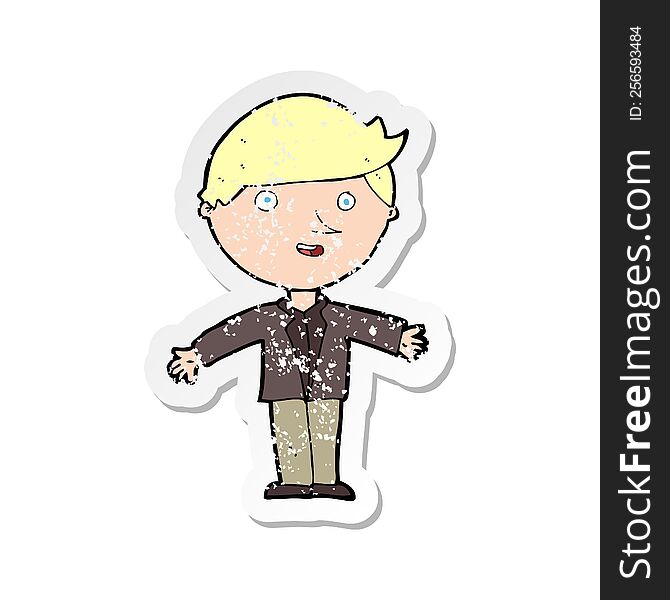 Retro Distressed Sticker Of A Cartoon Man In Casual Jacket