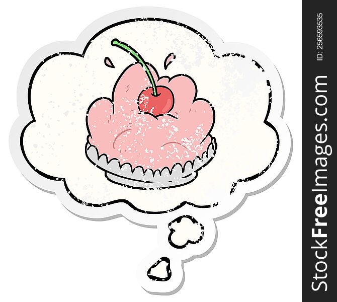 Cartoon Dessert And Thought Bubble As A Distressed Worn Sticker