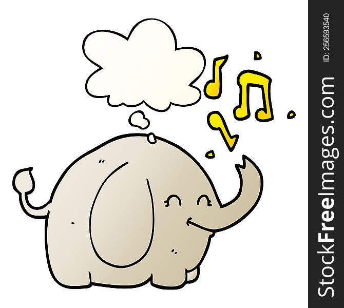 cartoon trumpeting elephant with thought bubble in smooth gradient style