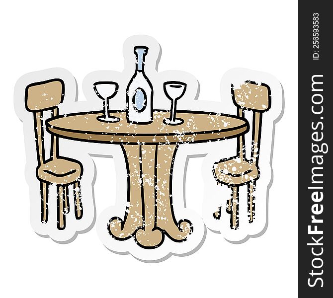 Distressed Sticker Cartoon Doodle Dinner Table And Drinks