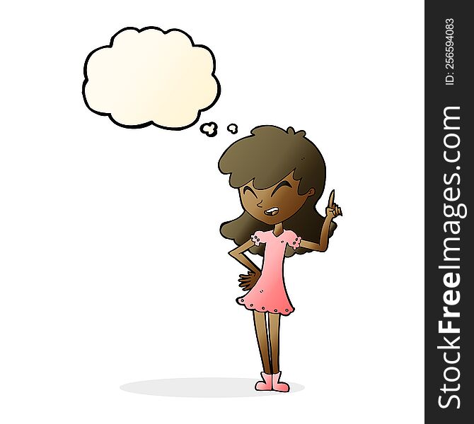 cartoon girl making point with thought bubble