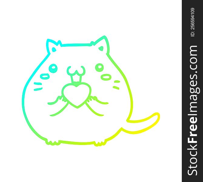 cold gradient line drawing of a cute cartoon cat in love