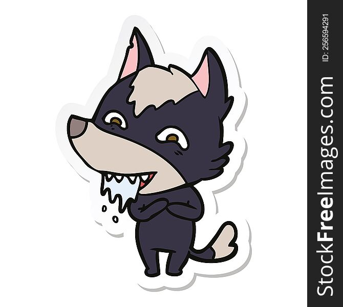 sticker of a cartoon hungry wolf