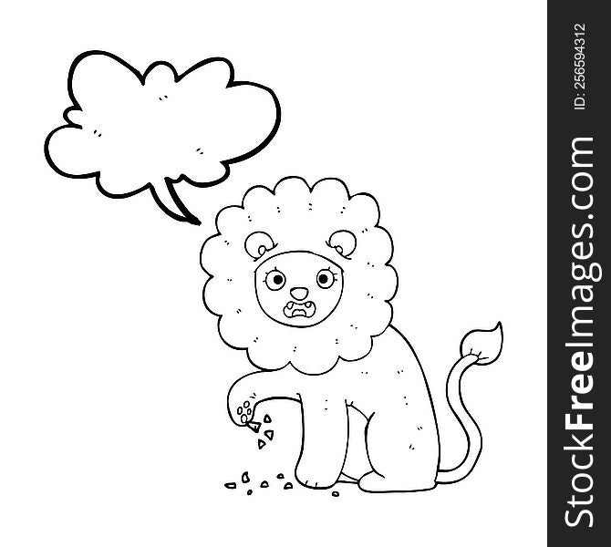 Speech Bubble Cartoon Lion With Thorn In Foot