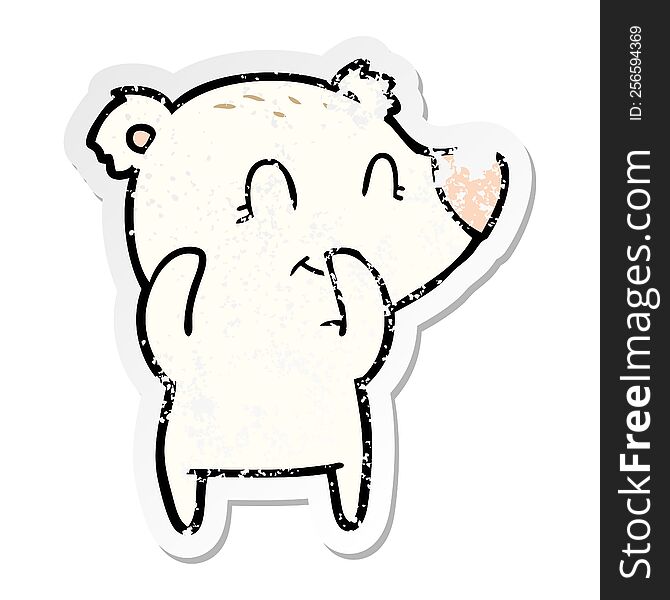 Distressed Sticker Of A Giggling Polar Bear Cartoon