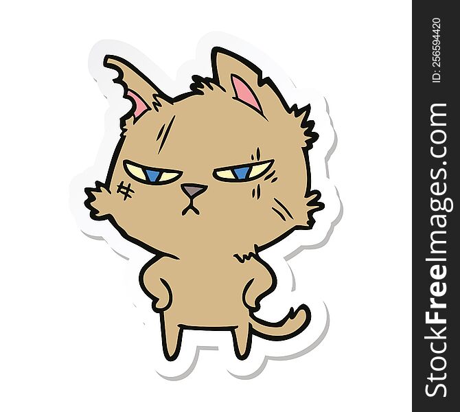 sticker of a tough cartoon cat