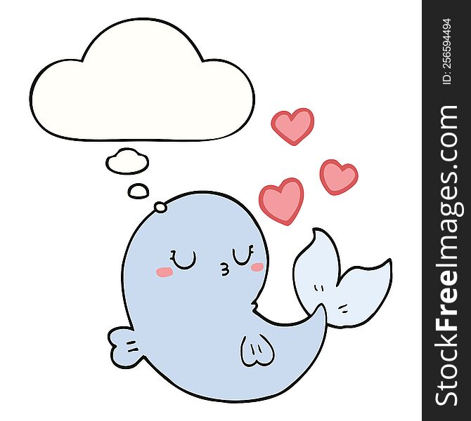 cute cartoon whale in love with thought bubble