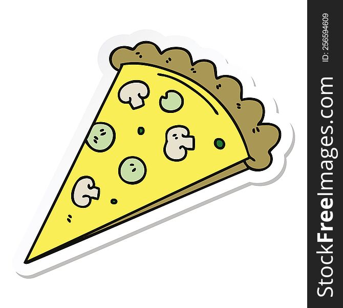 Sticker Of A Quirky Hand Drawn Cartoon Slice Of Pizza