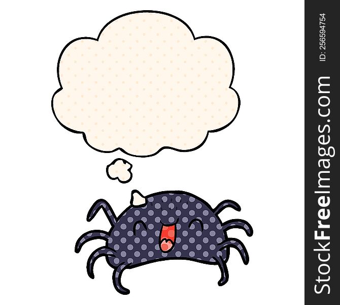 cartoon spider with thought bubble in comic book style