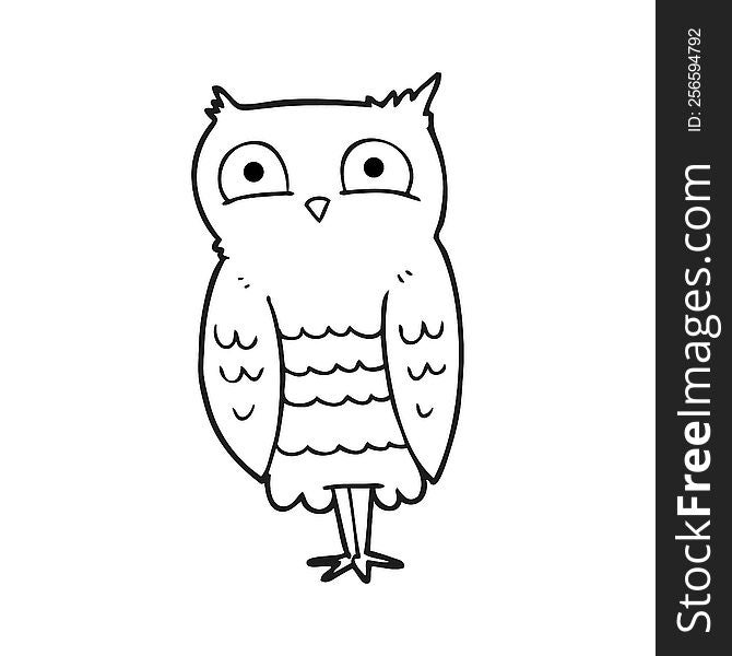 black and white cartoon owl