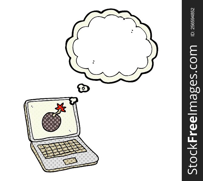 Thought Bubble Cartoon Laptop Computer With Error Screen