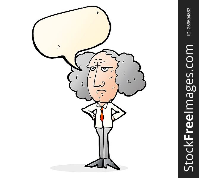 Cartoon Big Hair Lecturer Man With Speech Bubble