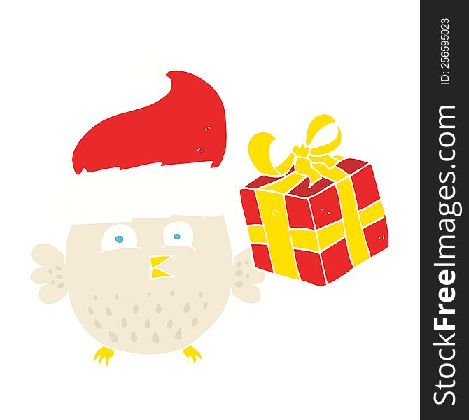 Flat Color Illustration Of A Cartoon  Christmas Owl