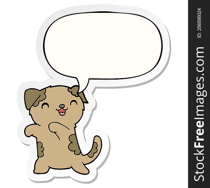 cute cartoon puppy with speech bubble sticker