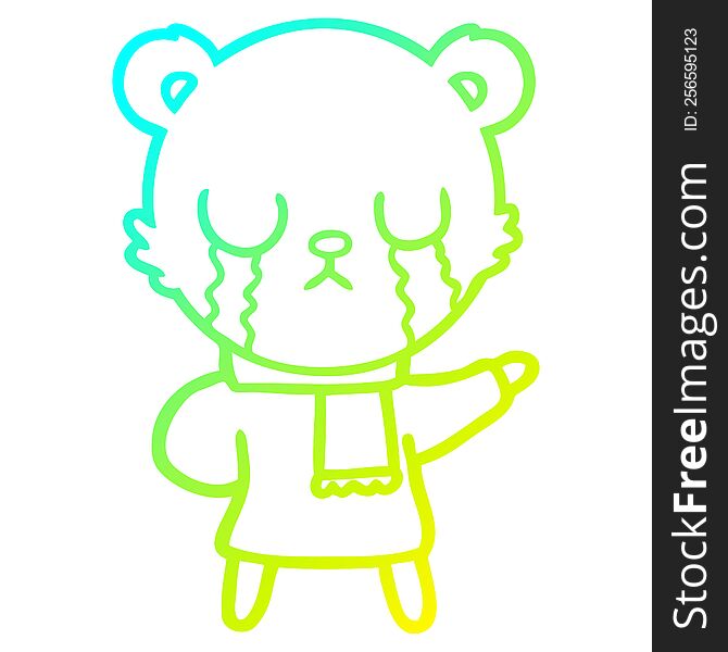 Cold Gradient Line Drawing Crying Polar Bear Cartoon