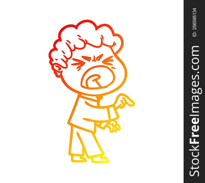 warm gradient line drawing of a cartoon furious man