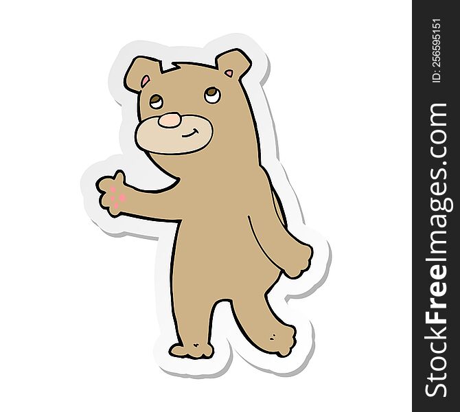 Sticker Of A Cartoon Happy Waving Bear