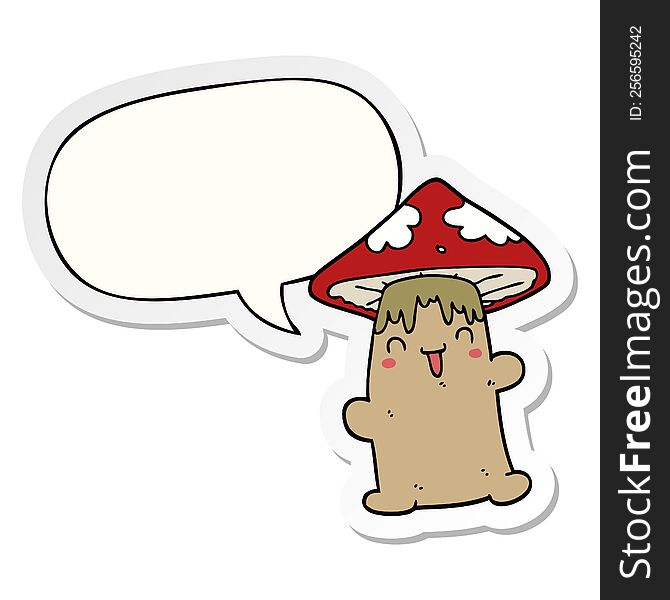Cartoon Mushroom Character And Speech Bubble Sticker