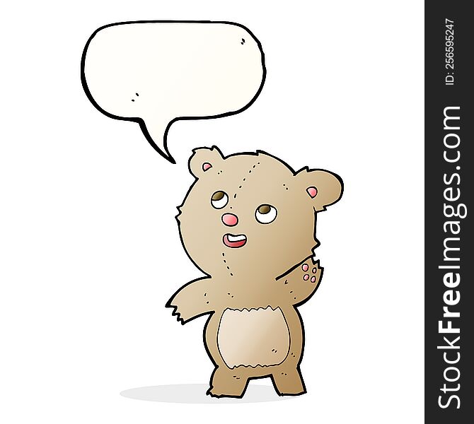 Cartoon Cute Waving Teddy Bear With Speech Bubble