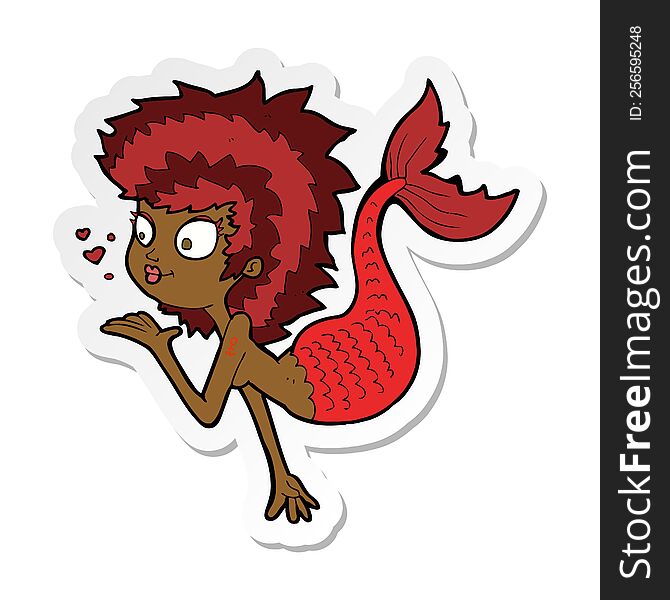 sticker of a cartoon mermaid blowing a kiss