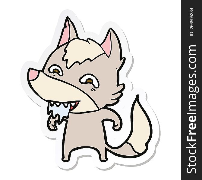 Sticker Of A Cartoon Hungry Wolf