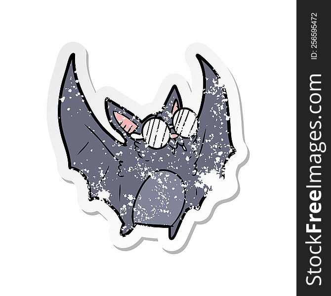 Distressed Sticker Of A Cartoon Bat Wearing Spectacles