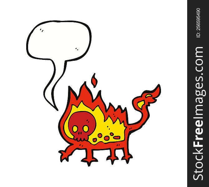 Cartoon Little Fire Demon With Speech Bubble