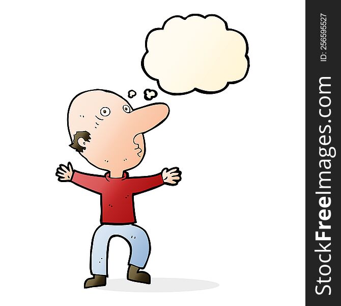 Cartoon Worried Middle Aged Man With Thought Bubble