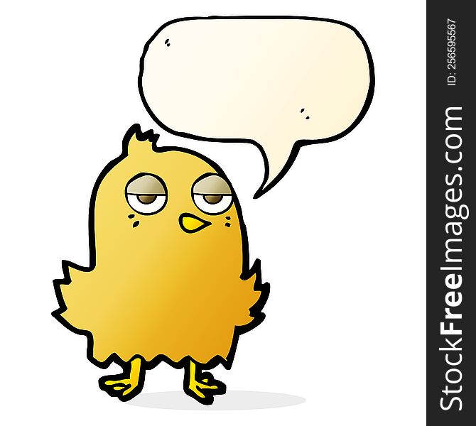 Cartoon Bored Bird With Speech Bubble